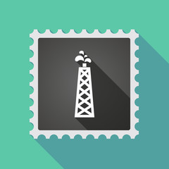 Long shadow mail stamp icon with an oil tower