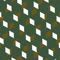 Box abstract cubist art illusion in green and brown