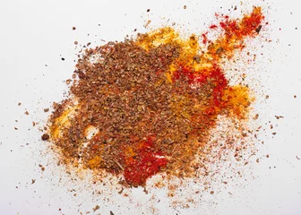 Poster Various colorful spices on white background © kucherav