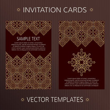 Set of two vector cards. Oriental design vector template. Invitation template cards. Vector card template with eastern ornament. Invitation templates in luxury style.