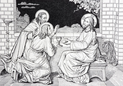 The supper of Jesus with the two disciples in Emmaus lithography