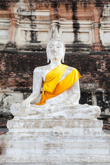White Buddha Statue in Wat Yai Chaimongkol, Ayutthaya Thailand