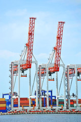 Fototapeta premium Port cargo crane and container