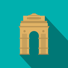 India Gate, New Delhi, India icon, flat style