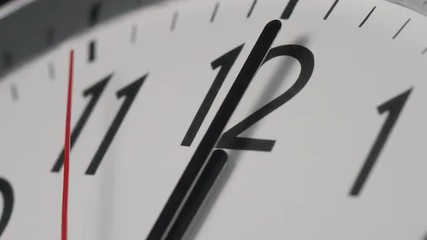 Slow zoom in to a clock face as the clock strikes midnight, or midday