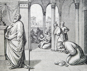 The Prayers of Pharisees and Tax Collectors lithography