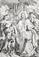 Fototapeta na wymiar Jesus entry to Jerusalem lithography