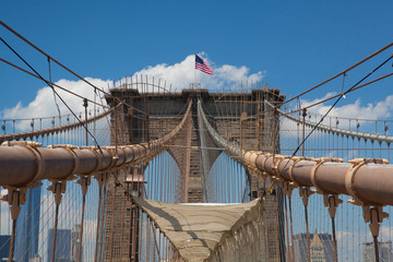 Naklejka premium Detail of historic Brooklyn Bridge in New York