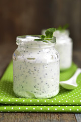 Fresh homemade yogurt with chia seed.