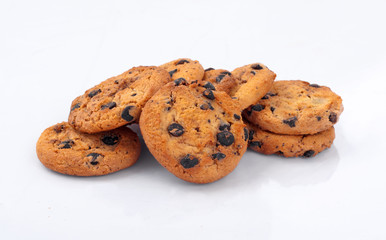 cookies with chocolate on white background