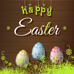  Easter egg on wooden background. Vector illustration. Happy Easter card.