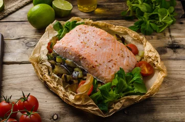Foto op Canvas Salmon baked in papillote © Stepanek Photography