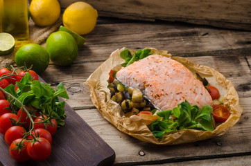Salmon baked in papillote