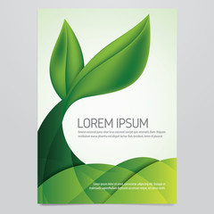Vector eco flyer, poster, brochure, magazine cover template. Modern green leaf, environment design.