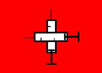 medicine syringe symbol on red background