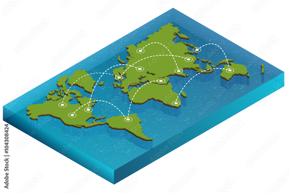 Poster map world isometric concept. 3d flat illustration of map world. vector world map connection politica