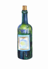 green bottle of wine watercolor
