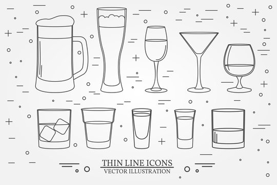 Glasses for alcoholic drinks. Beverage, cocktail, drinks vector