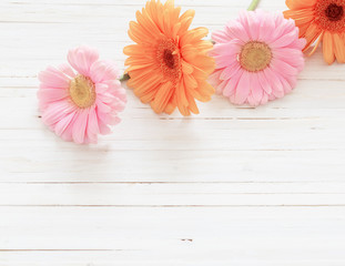 gerbera flowers on the wooden table