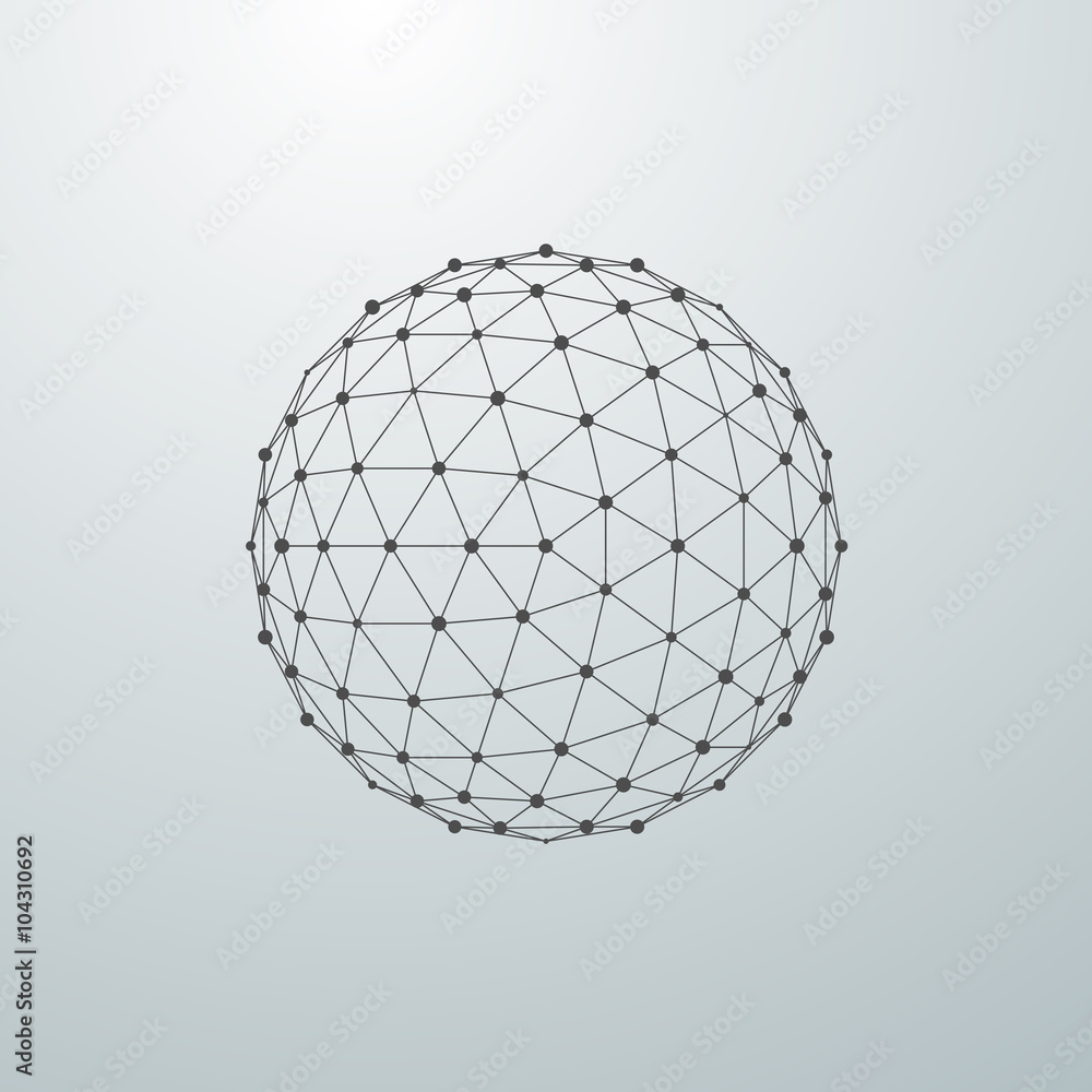Poster 3d sphere with global line connections.