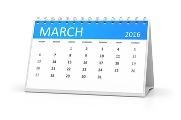 blue table calendar 2016 march