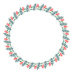 Floral frame. Colorful hand drawn flowers and leaves arranged in a shape of the circle. Vector design.  Series of Cards, Blanks and Forms.