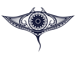 Maori style tattoo pattern in shape of manta ray. Fit for shoulders and upper back. - obrazy, fototapety, plakaty