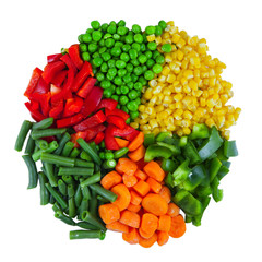 set of different frozen vegetables isolated on white