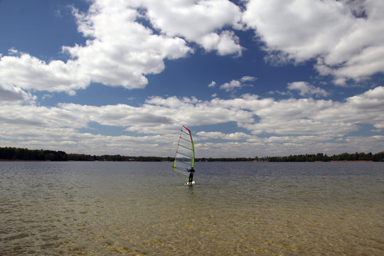 windsurfing on a butifule lake
