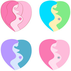 vector icon of pregnant women belly lady silhouette,  stylized symbol