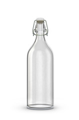empty glass bottle for milk with reusable plastic cork isolated