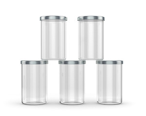 empty kitchen jars isolated on white background