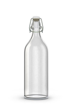 Empty Glass Bottle For Milk With Reusable Plastic Cork Isolated