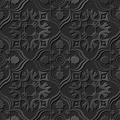 Seamless 3D elegant dark paper art pattern 145 Curve Cross Flower
