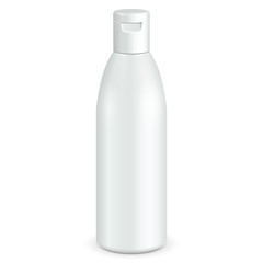 Cosmetic, Hygiene, Medical Grayscale White Plastic Bottle Of Gel, Liquid Soap, Lotion, Cream, Shampoo. Ready For Your Design. Illustration Isolated On White Background. Vector EPS10 