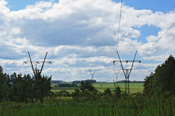 Fototapeta na wymiar High voltage line in the countryside