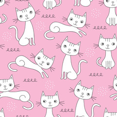 seamless cute cat pattern vector illustration