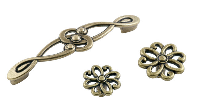 furniture handles bronze flower shape on white background