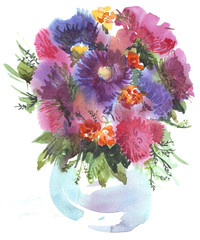 Watercolor flowers bouquet retro