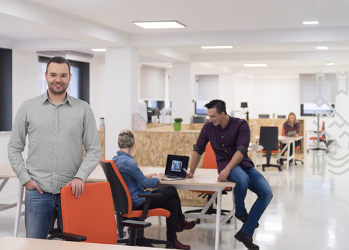 startup business, businessman portrait at modern office, team br