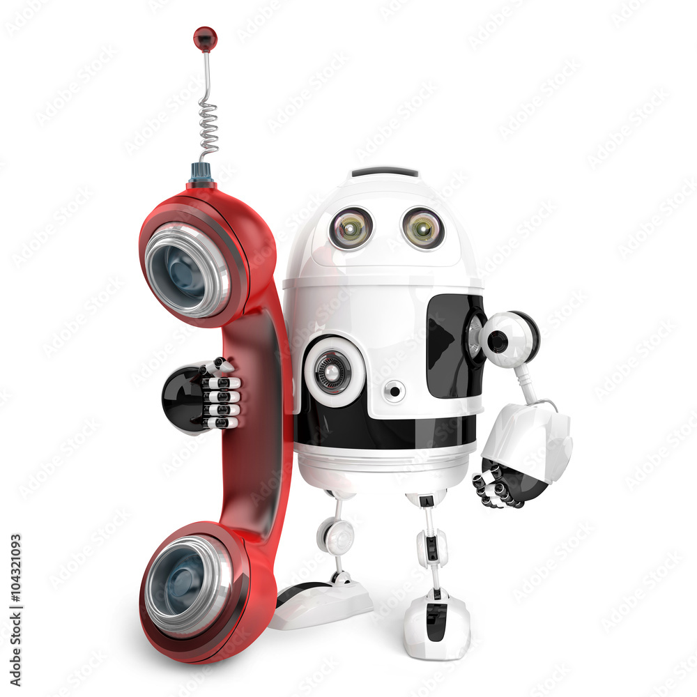 Poster 3d robot with red phone tube. isolated. contains clipping path
