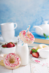 Baked donuts with pink glaze