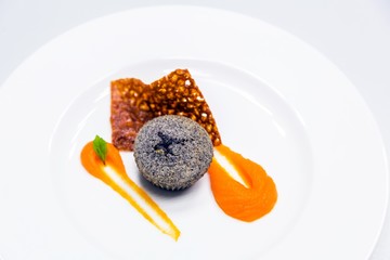 Gourmet dessert on white plate