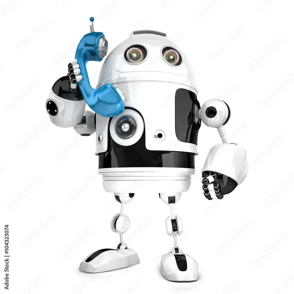 Poster 3d robot with phone tube. isolated. contains clipping path