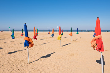 The famous colorful parasols on Deauville beach