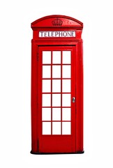 Naklejka premium Iconic red British telephone booth isolated on a white background