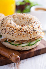 Everything bagels with cream cheese and cucumber