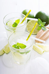 Fresh cold lime lemonade with mint