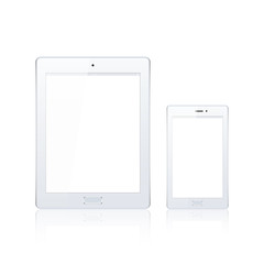 Modern digital tablet PC with mobile smartphone isolated on the white. Science and tecnology concept. Vector Illustration