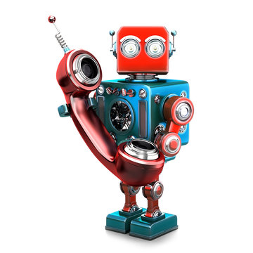 Retro robot with phone tube. Isolated. Contains clipping path